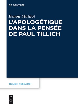 cover image of L'apologétique dans la pensée de Paul Tillich